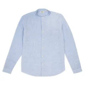 Hartford Premium Grandad Linen Shirt - Light Blue