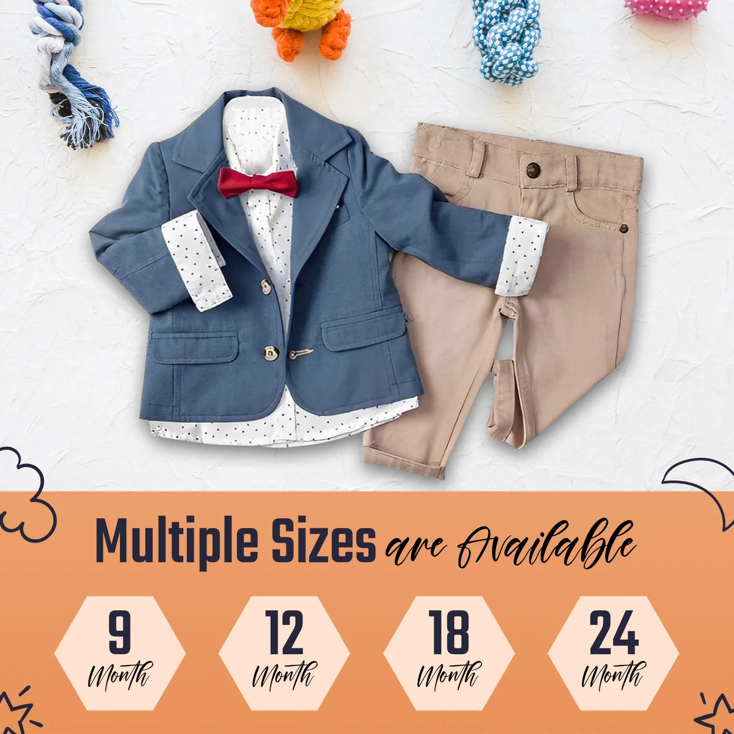 Infant and Toddler Boy's 3-Piece Suit with Fully LIned Jacket, Pants and Button Up Shirt