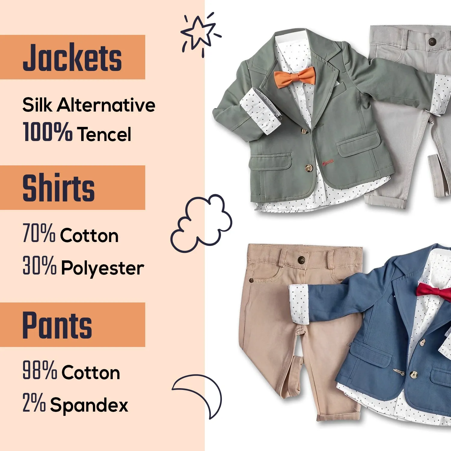 Infant and Toddler Boy's 3-Piece Suit with Fully LIned Jacket, Pants and Button Up Shirt