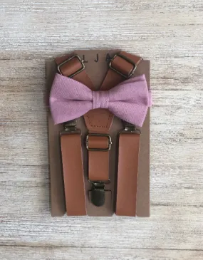 Kids Quartz Bow Tie with Caramel Suspender Set