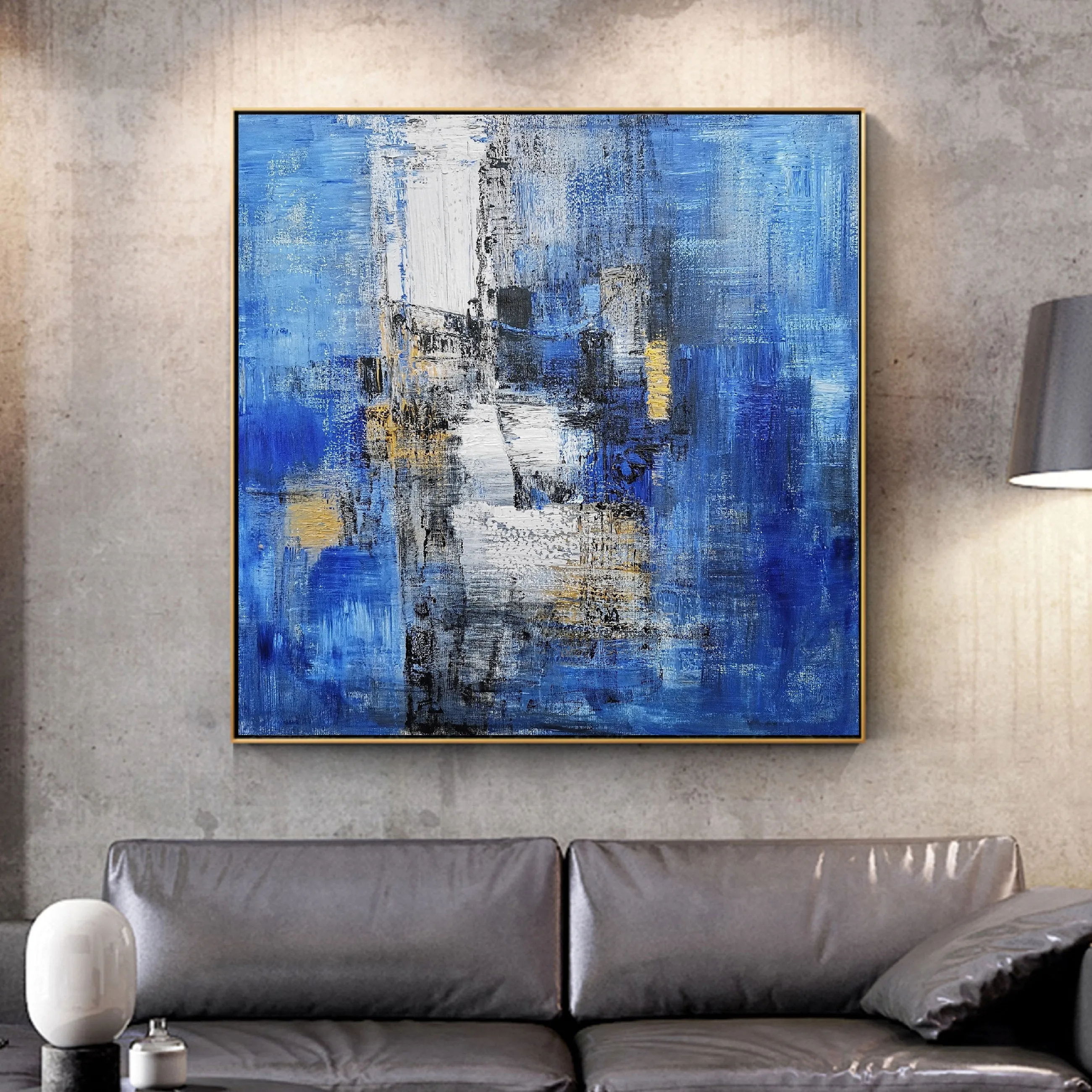 Large Blue Abstract Canvas Painting Minimalist Abstract Painting Dp133