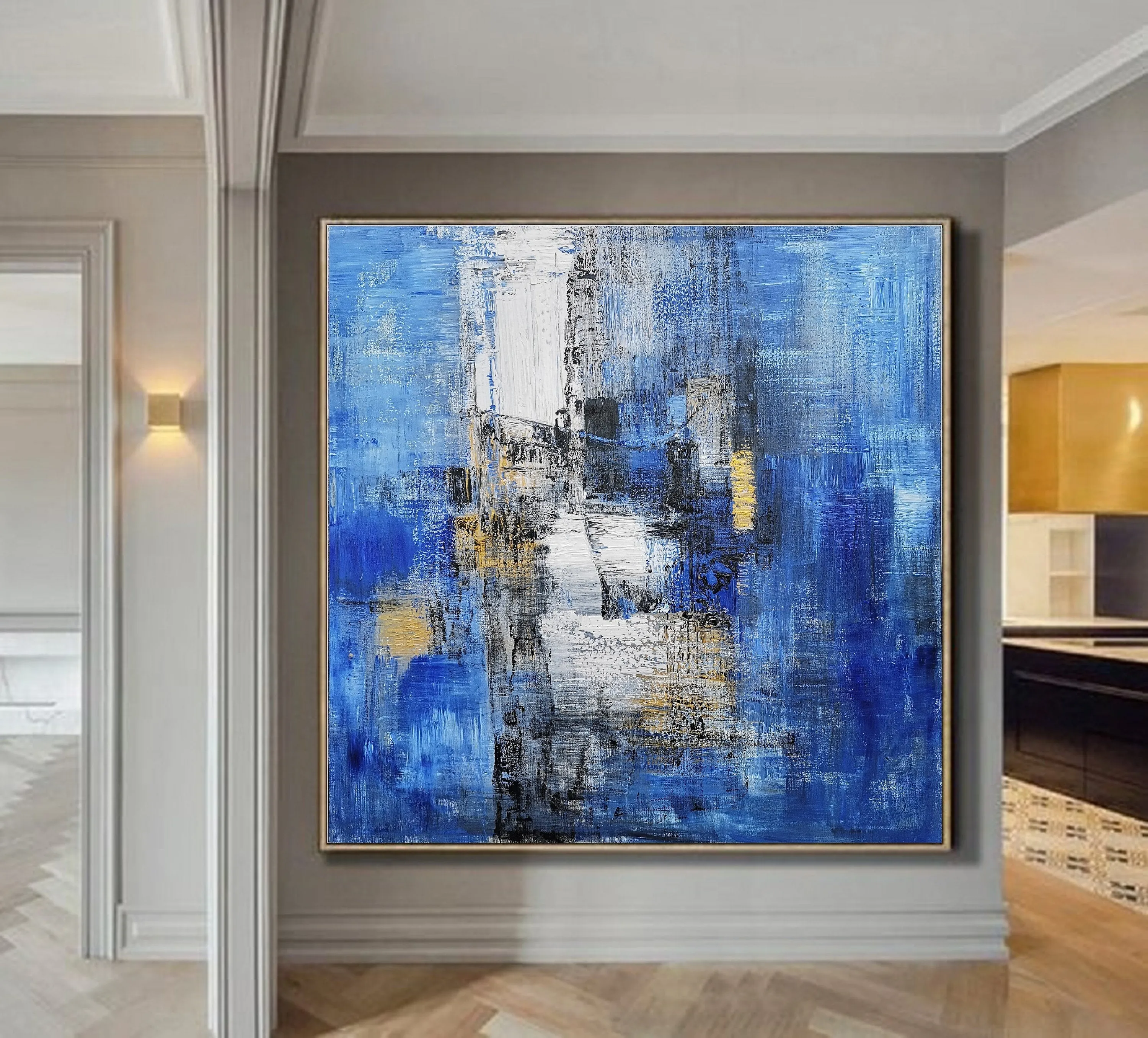 Large Blue Abstract Canvas Painting Minimalist Abstract Painting Dp133