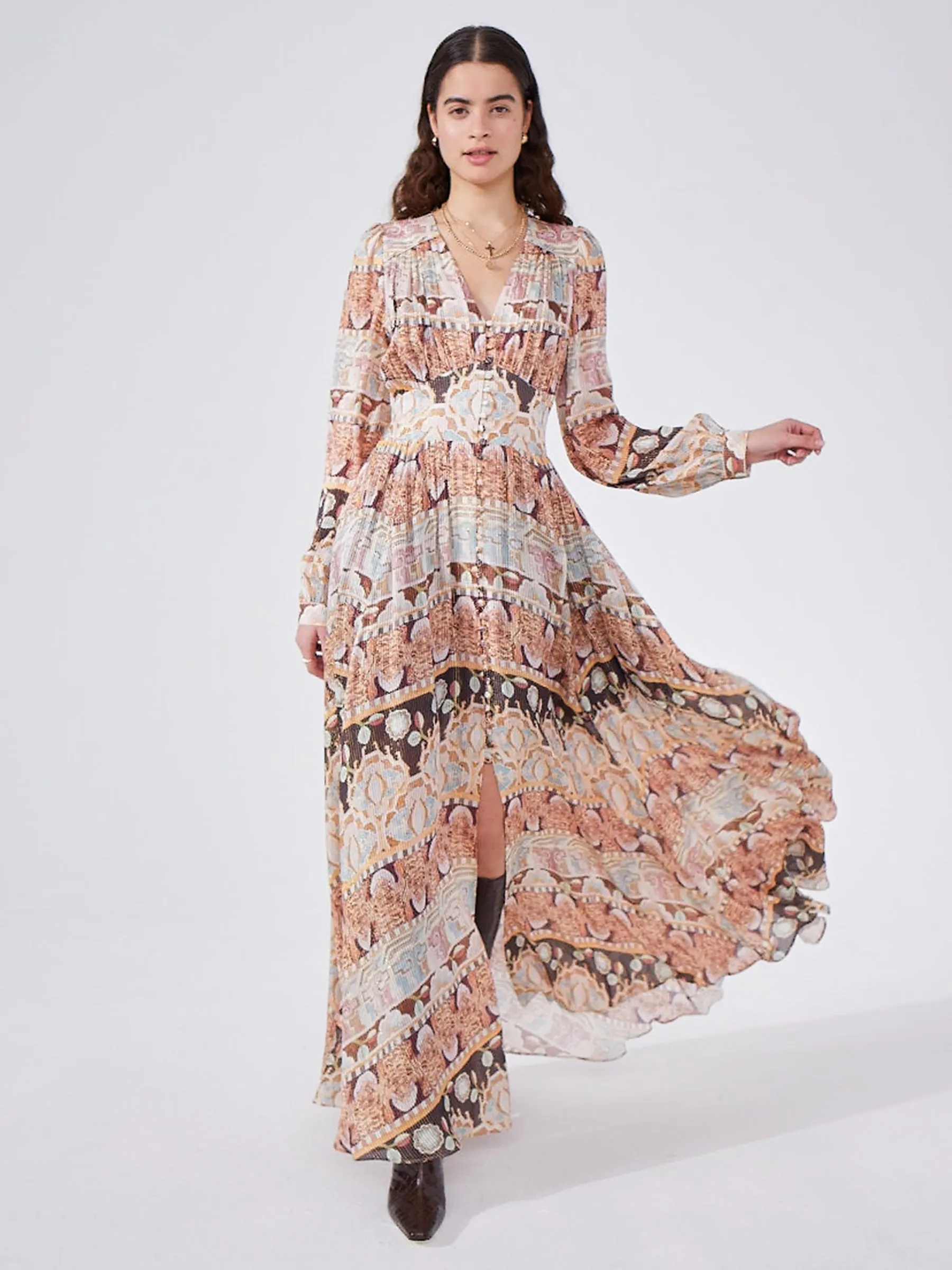 Lotus Tiger Silk Lurex Volume Gown