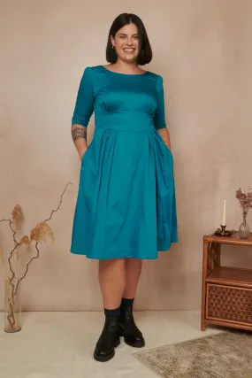 Louisa Cotton Satin Blue Topaz Dress