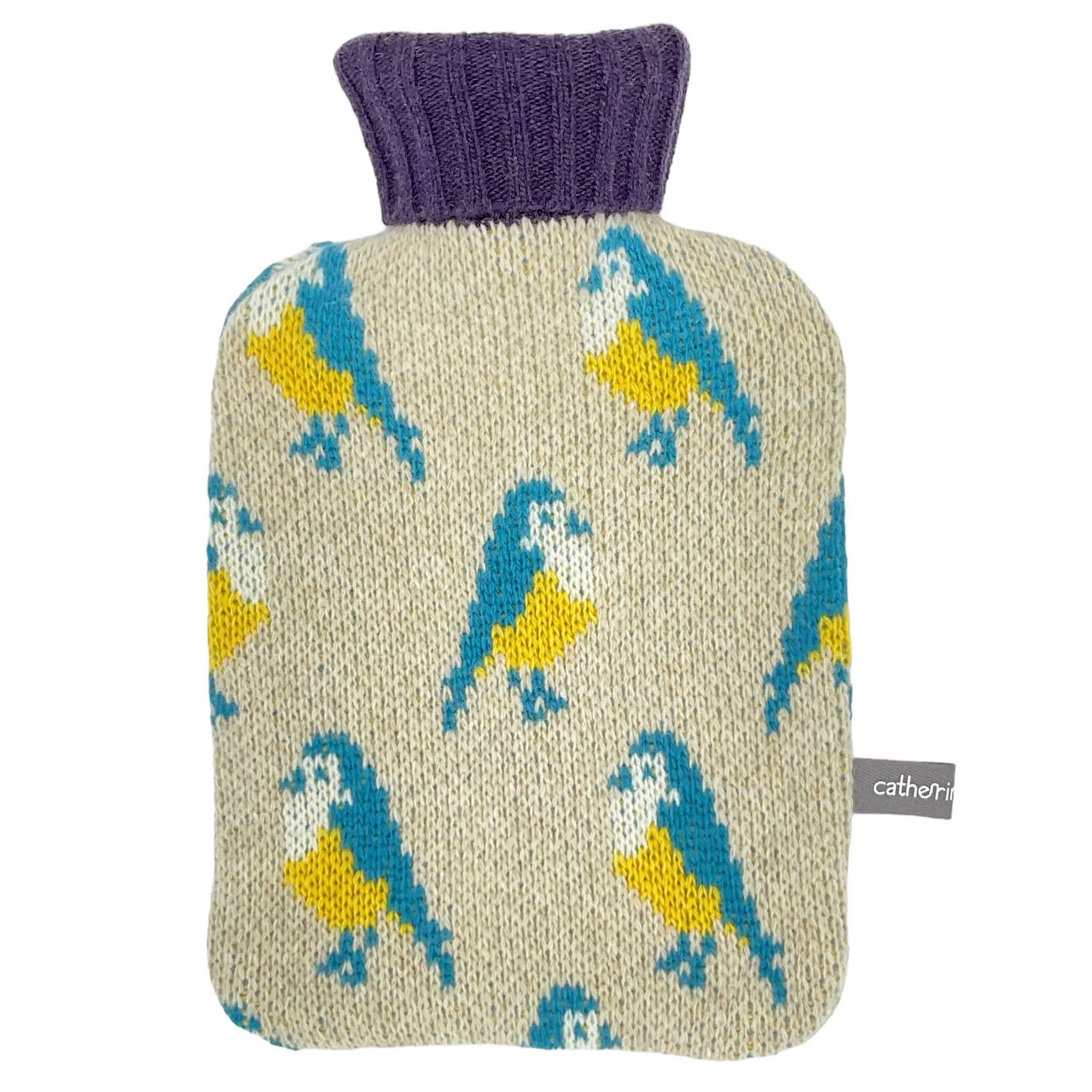 Mini Lambswool Hot Water Bottle Set - Oatmeal Blue Tits