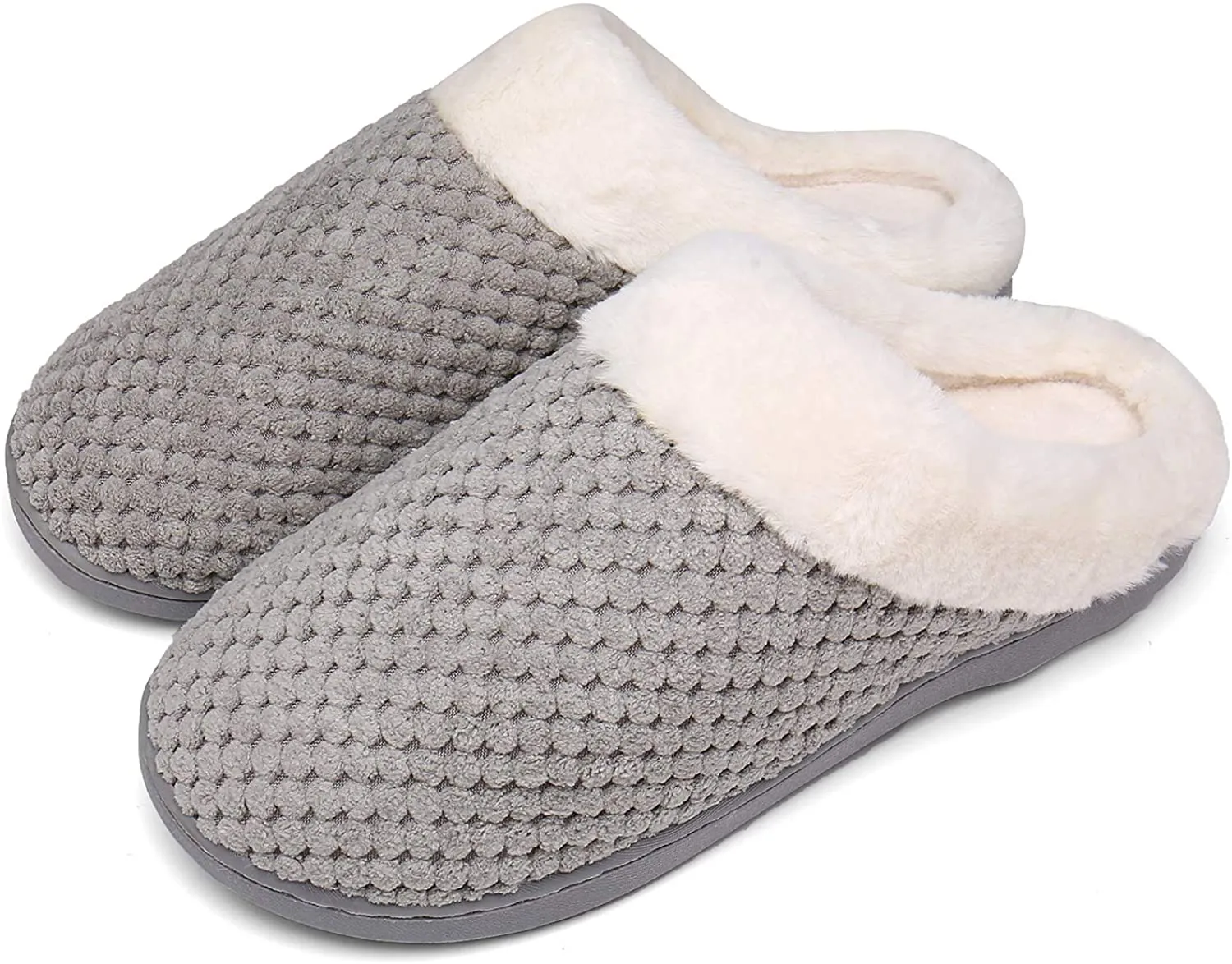 Mishansha Unisex Memory Foam Cotton Slippers with Fuzzy Plush Lining Slip on Clog House Shoes for Men/Women