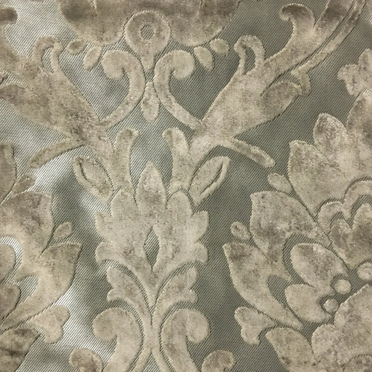 NOTTINGHAM, DAMASK PATTERN LUREX BURNOUT VELVET UPHOLSTERY FABRIC BY THE YARD