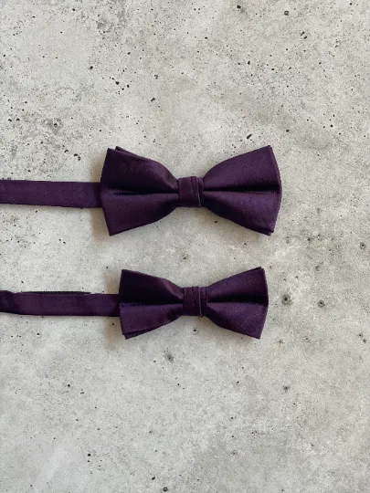 Plum Purple Satin Silk Self-Tied Bow Tie