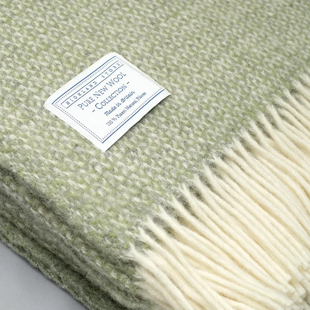 Pure New Wool Blanket in Green Ecru and Grey