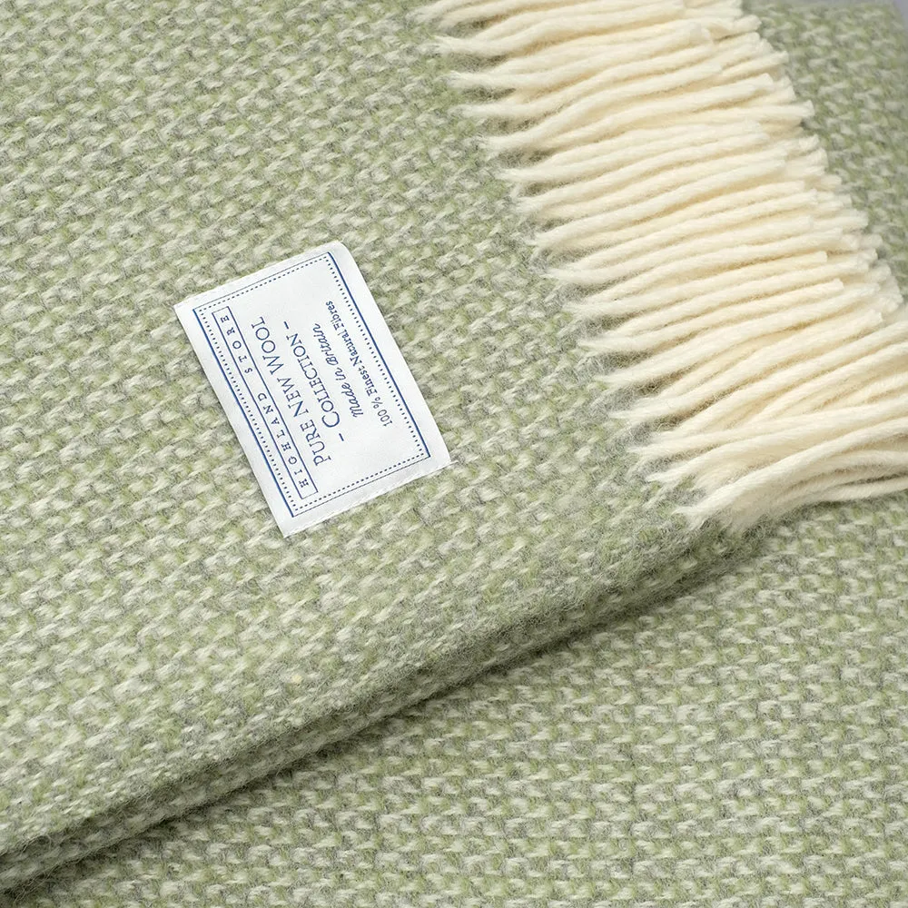 Pure New Wool Blanket in Green Ecru and Grey