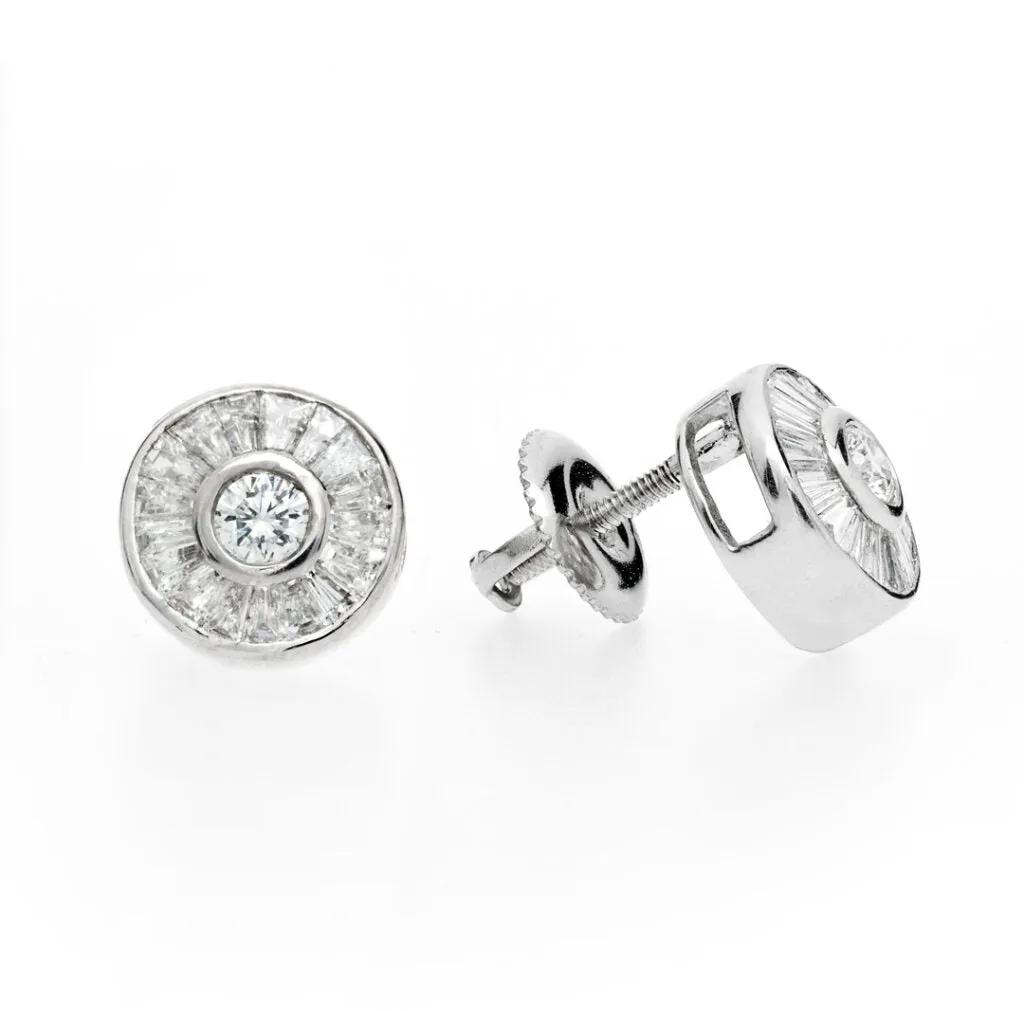 Round Baguette Halo Studs