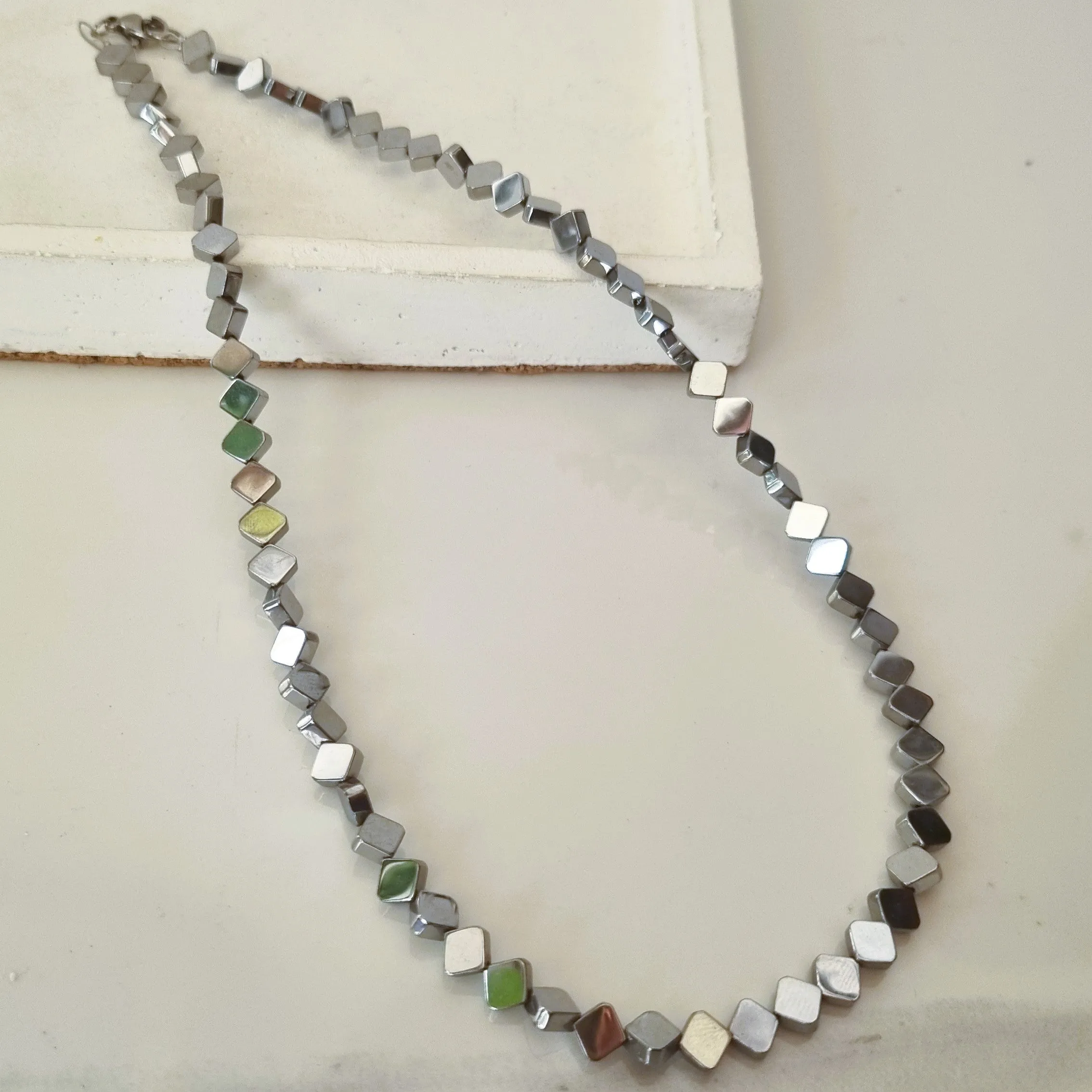 Silver hematite rhombus necklace