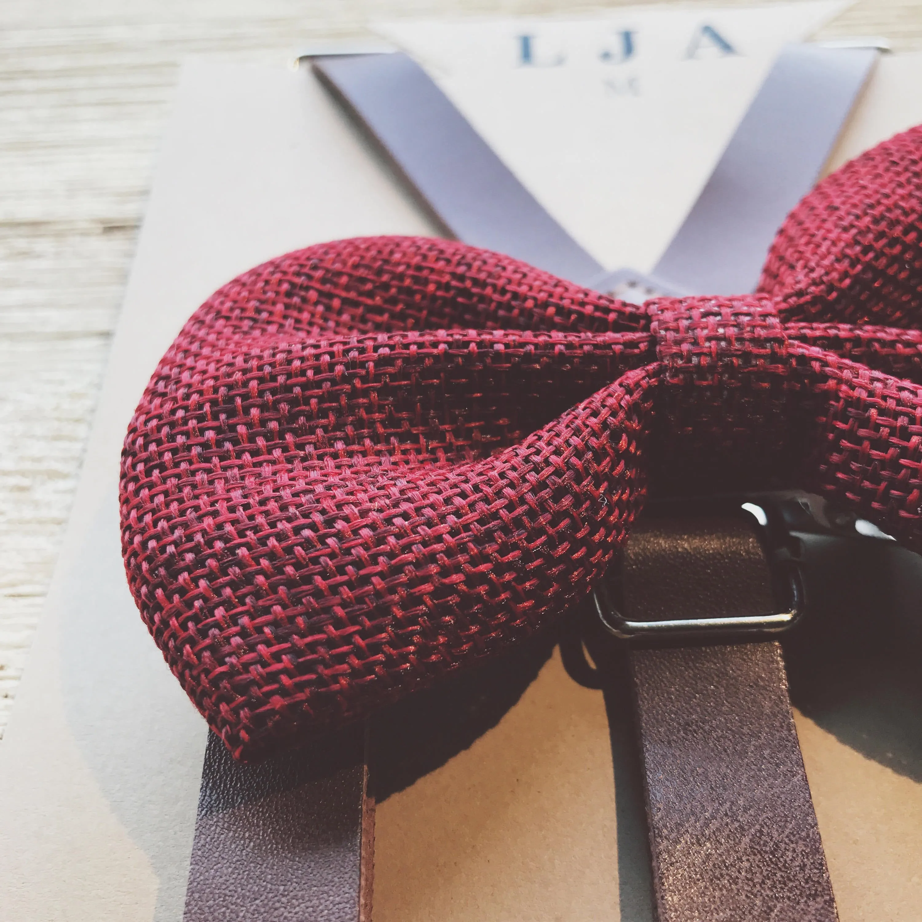 Skinny Coffee Suspenders with Wine Bow Tie