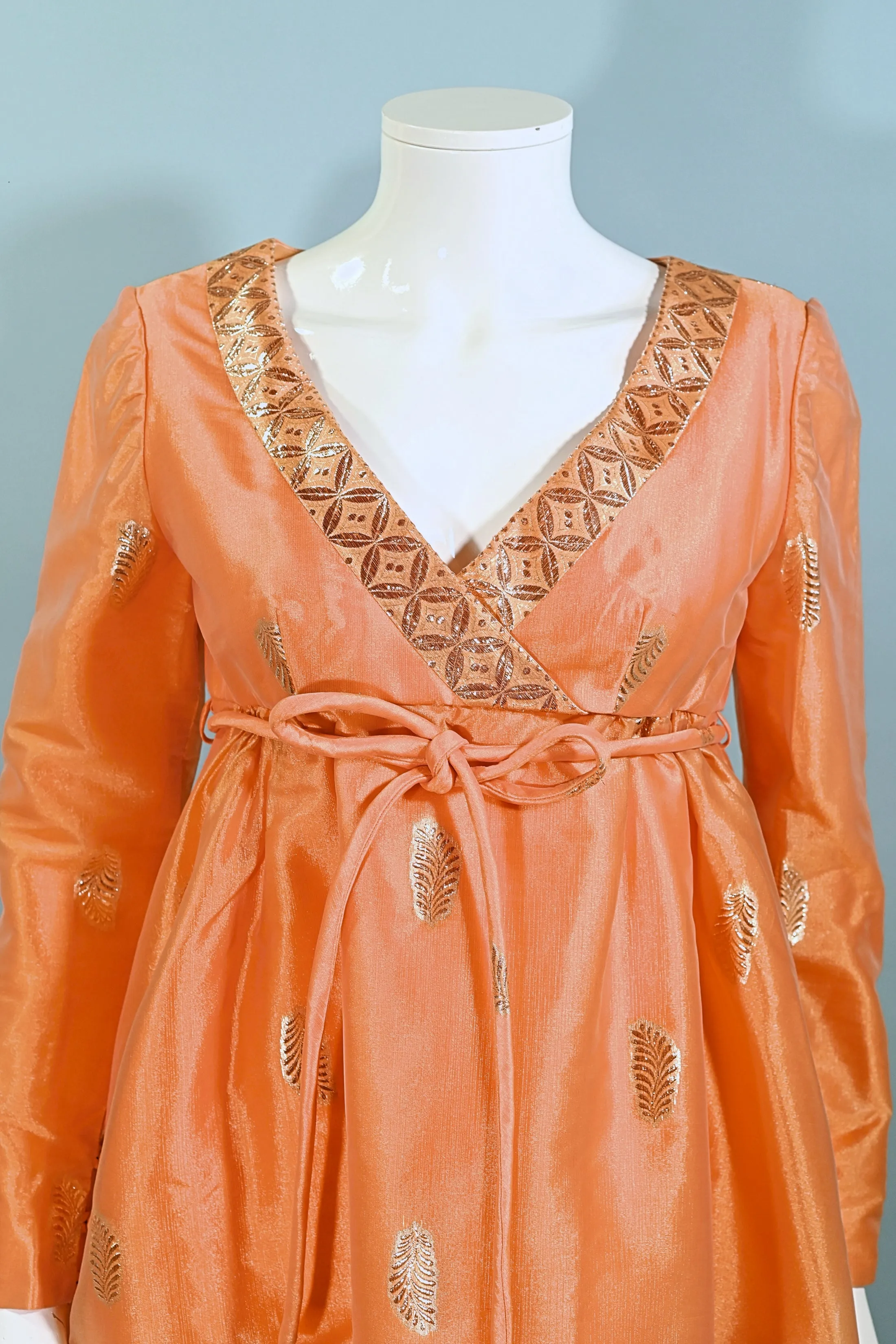 SOLD Vintage 60s Bohemian Micro Mini Dress, Orange/Gold Sparkle Party Dress XS/S