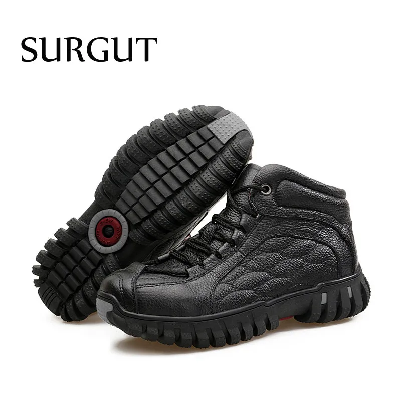 SURGUT Fashion Cold Boots Classic Retro Thickening Boots Trend Warm Fur Quality Winter Ankle Shoes Waterproot High Top Men Boots