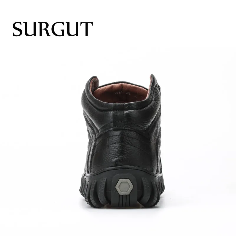 SURGUT Fashion Cold Boots Classic Retro Thickening Boots Trend Warm Fur Quality Winter Ankle Shoes Waterproot High Top Men Boots