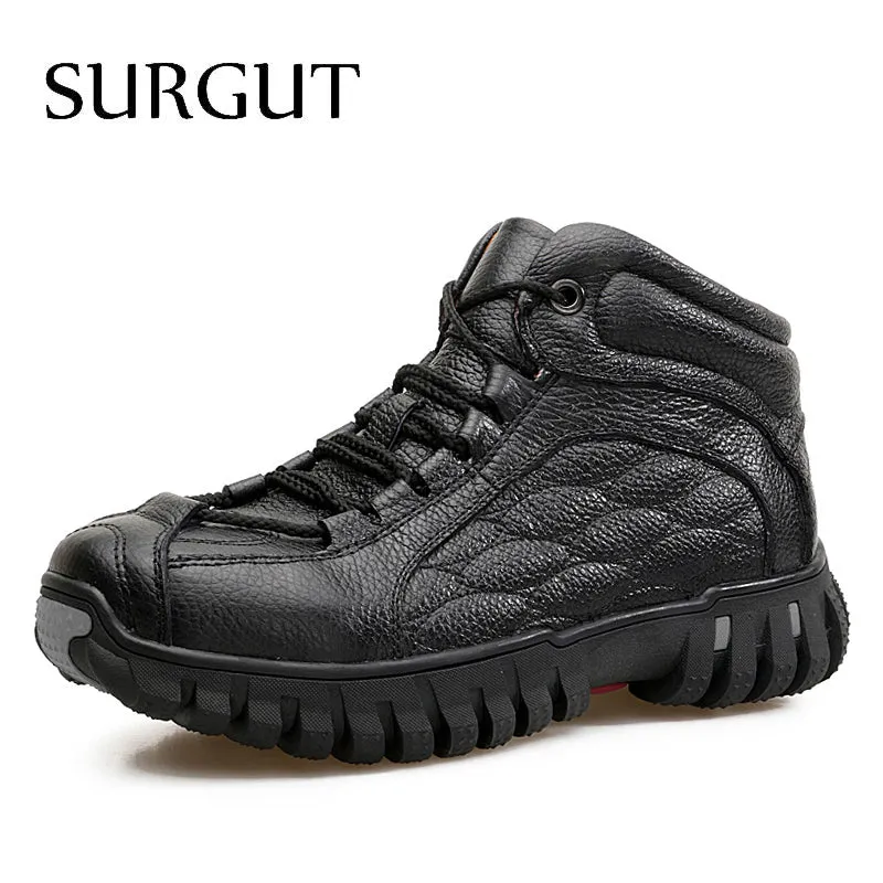 SURGUT Fashion Cold Boots Classic Retro Thickening Boots Trend Warm Fur Quality Winter Ankle Shoes Waterproot High Top Men Boots