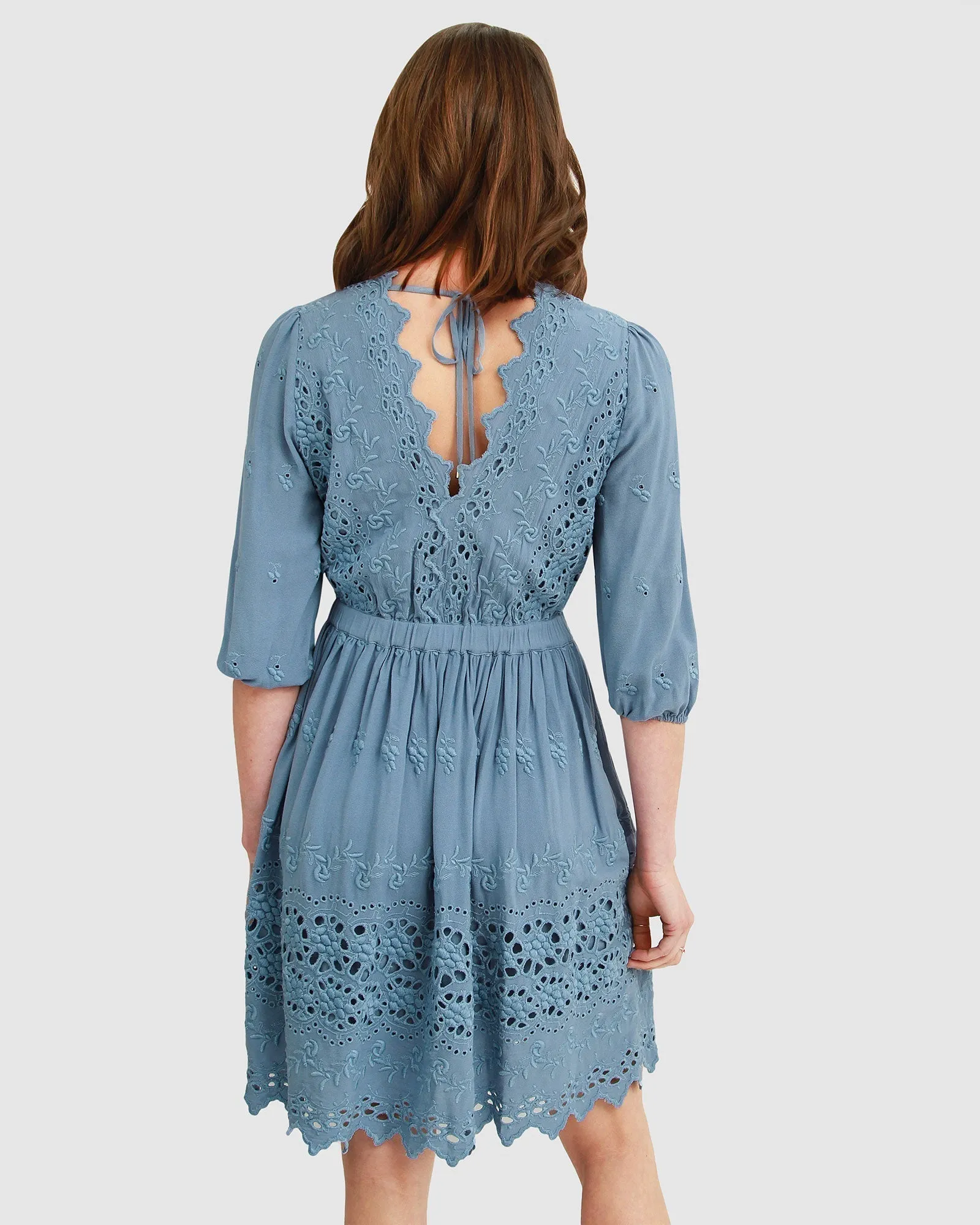 Sweet Talk Eyelet Mini Dress - Dusty Blue