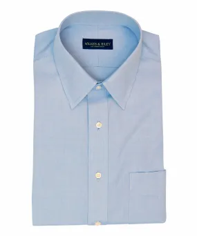 Tailored Fit Blue Solid Point Collar Supima® Cotton Non-Iron Pinpoint Oxford Dress Shirt