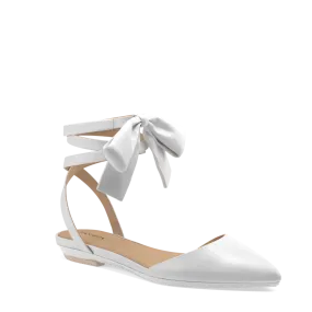 The D'Orsay - White Satin Bow Flat