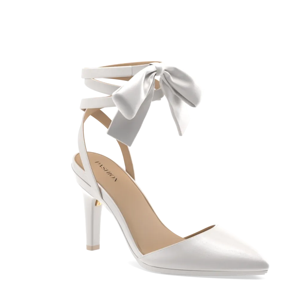 The D'Orsay - White Satin Bow   Stiletto Heel Kit 4 White