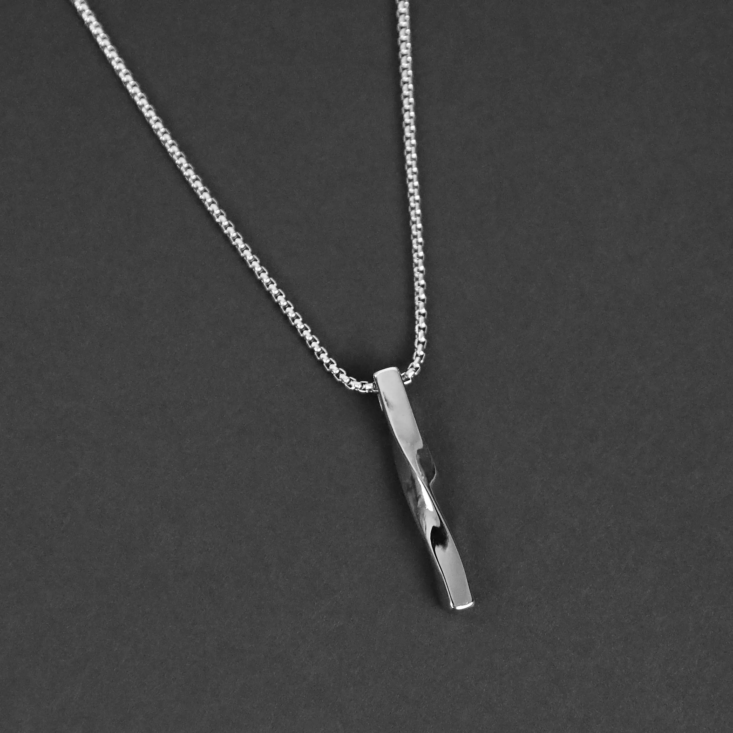 Twisted Bar Necklace - Silver