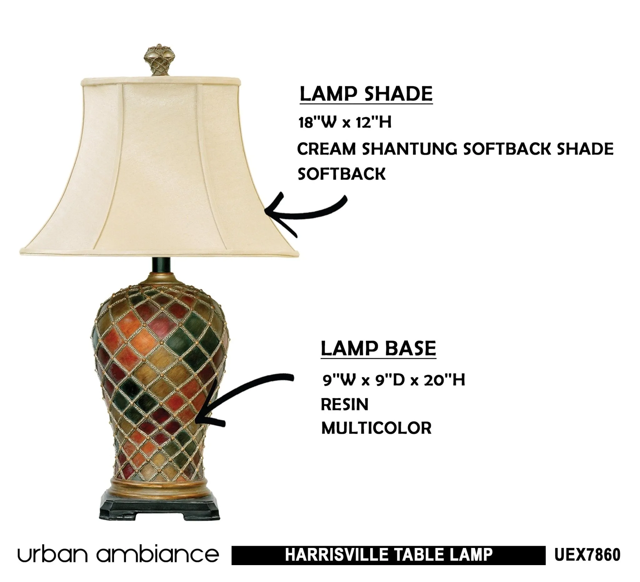 UEX7860 Mediterranean Table Lamp 19''W x 19''D x 30''H, Multicolor Finish, Harrisville Collection