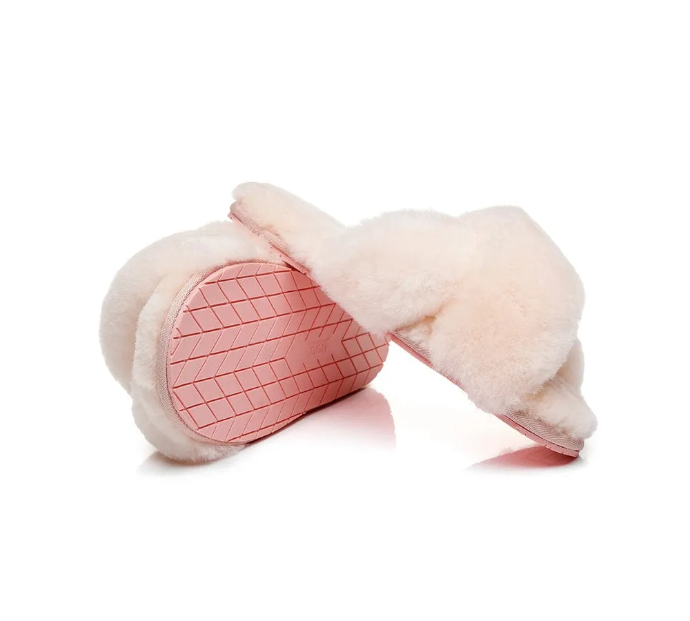 UGG Slides Sheepskin Wool Crossover Fluffy Slides Linty