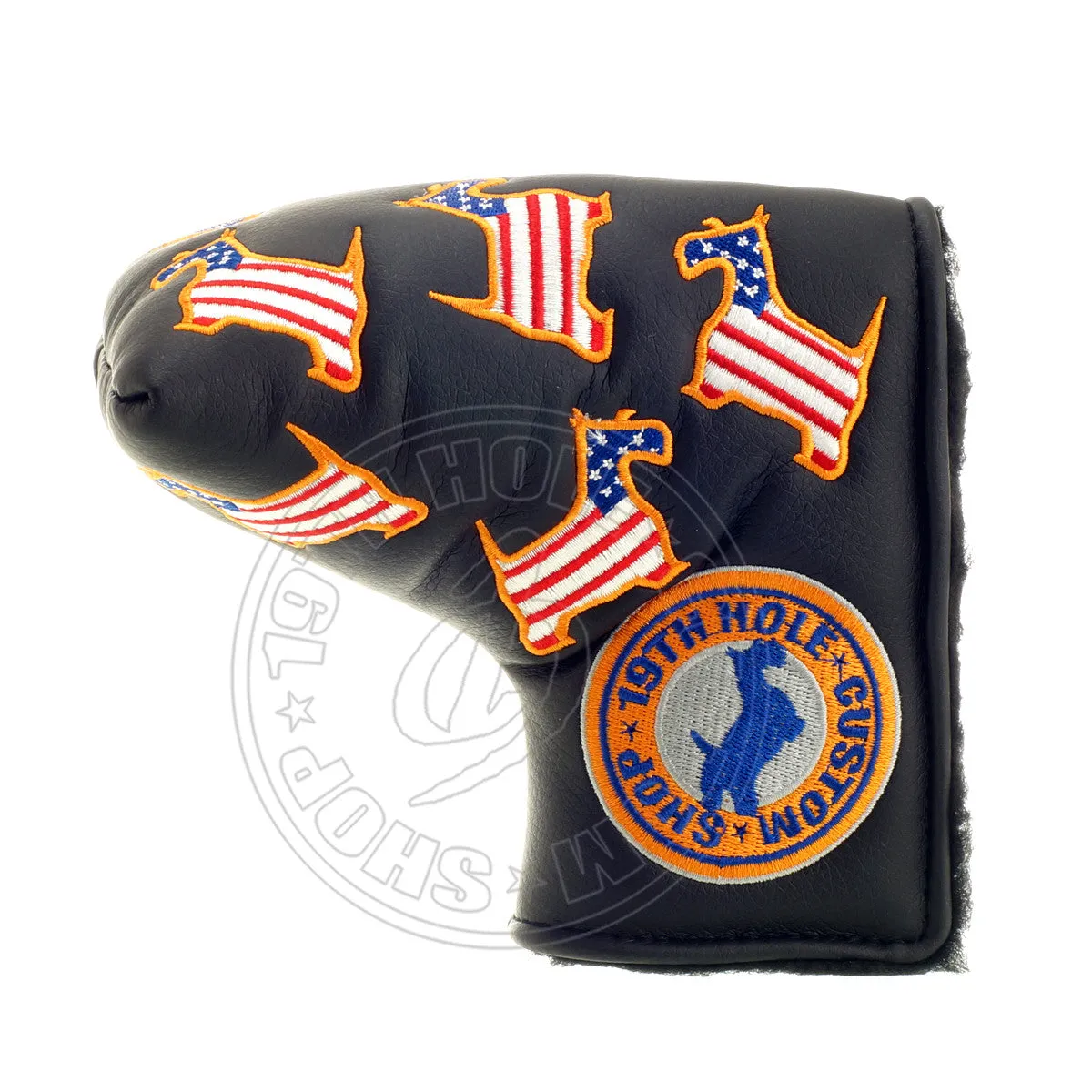 US Flag Dancing Scottie Dog Head Cover for Blade and Midsize Mallet Putter, Black