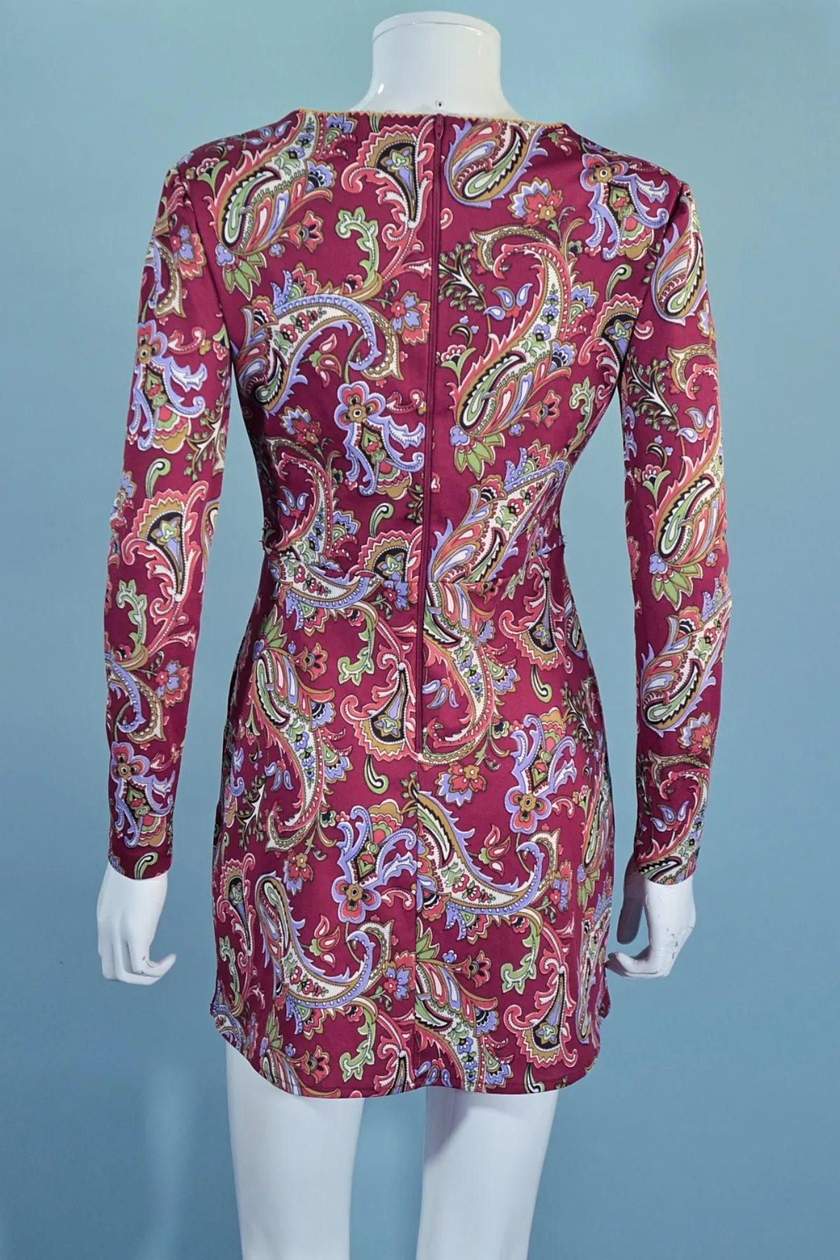 Vintage 60s Burgundy Paisley Mini Dress S