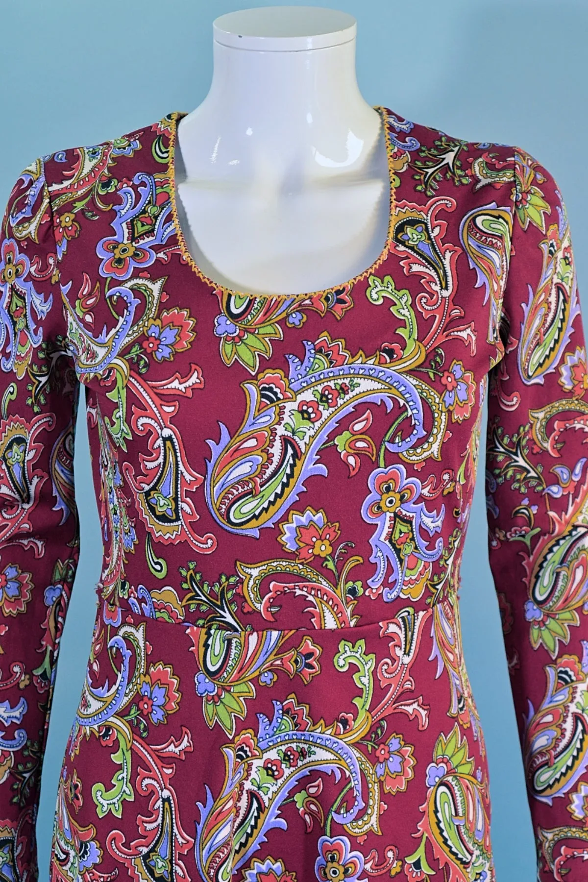 Vintage 60s Burgundy Paisley Mini Dress S