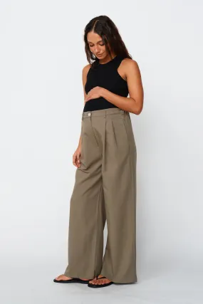 Zadie Adjustable Wide Leg Trouser - Khaki